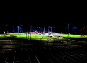 Cedar Stone Park fields and parking area at night