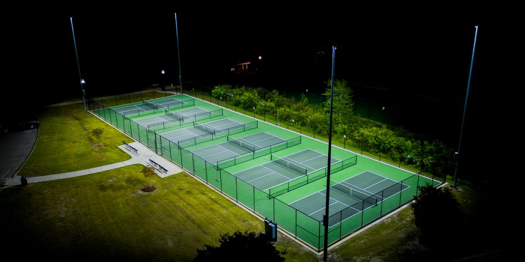 Ocean Isle Beach Park tennis courts under LED lights