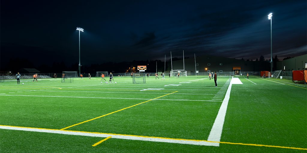University of Jamestown practice facility under TLC for LED lights