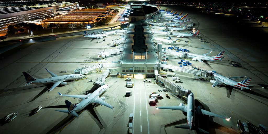Austin-Bergstrom International improved apron lighting with Musco LED airport lighting