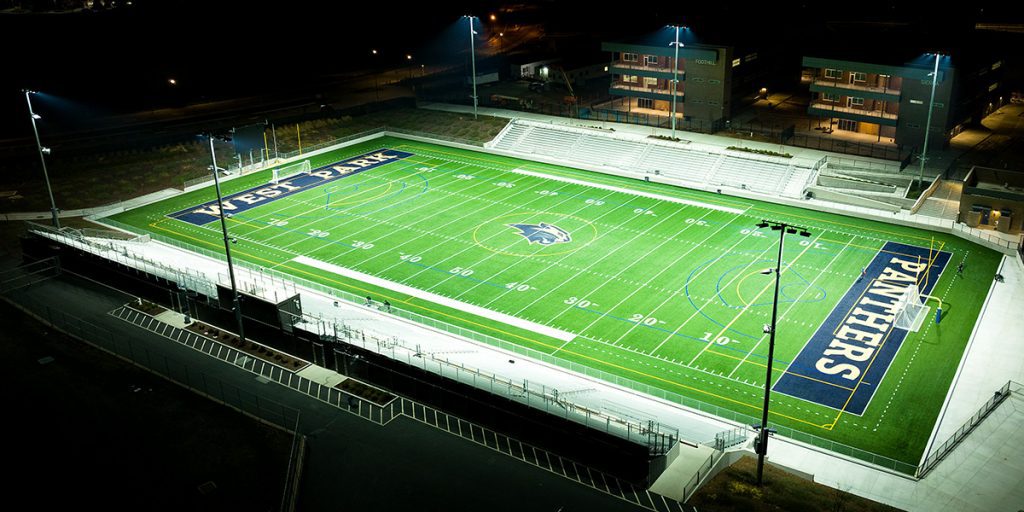 West Park soccer and football field after LED sports lighting upgrade