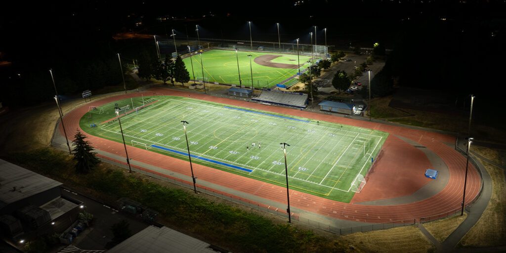 Bothwell High School football field with baseball field in the background after being upgrading to LED sports lighting.