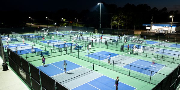 Pickleball courts at Dot Cooper Kelly Park lit with DarkSky certified sports lighting.