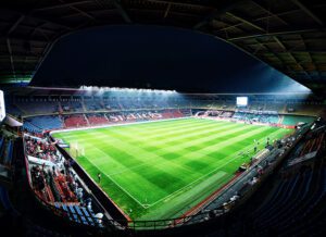 Lighting aimed at soccer field at Pohang Steel Yard after upgrading to led stadium lights.