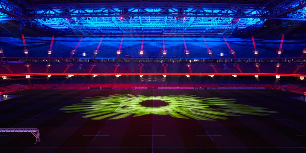 Color-changing LEDs create a memorable fan experience at Principality Stadium.