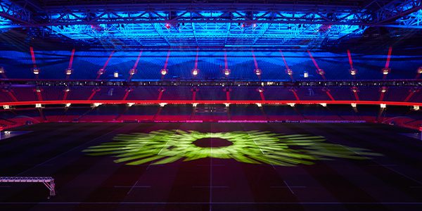 Color-changing LEDs create a memorable fan experience at Principality Stadium.